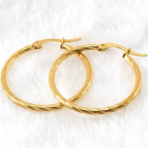 Europese 18K Verguld Roestvrij Staal Gedraaide Creolen Voor Vrouwen Minimalistisch Spiraal Textuur Ronde Cirkel Sieraden