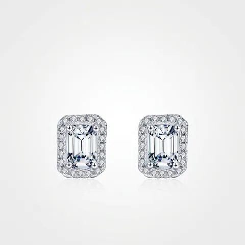 Emerald Cut Moissanite Stud Earrings With 925 Sterling Silver Earring Post Vintage Halo Design Elegant Jewelry For Women