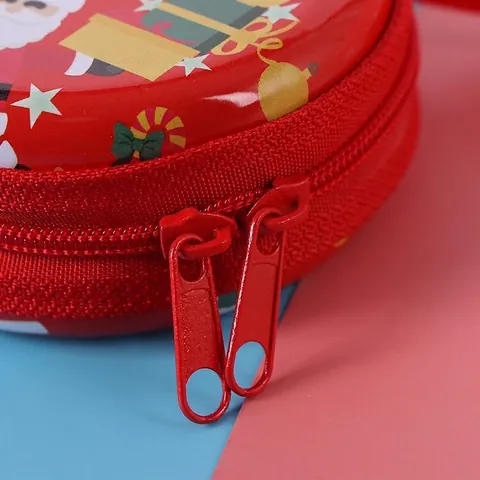 Tinplate Mini Coin Purse Christmas Santa Cartoon Zipper Storage Bag For Earphones Coins Keys With Lanyard Portable Cute