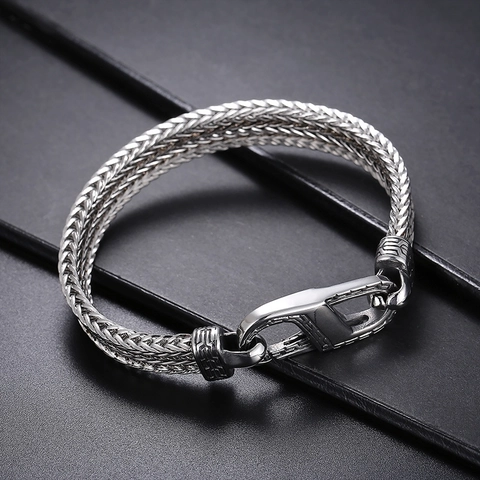 Pulsera Hombre Retro Acero Inoxidable Trenzado Alambre Tejido Cadena Gruesa Punk Joyería Accesorio Estilo Vintage