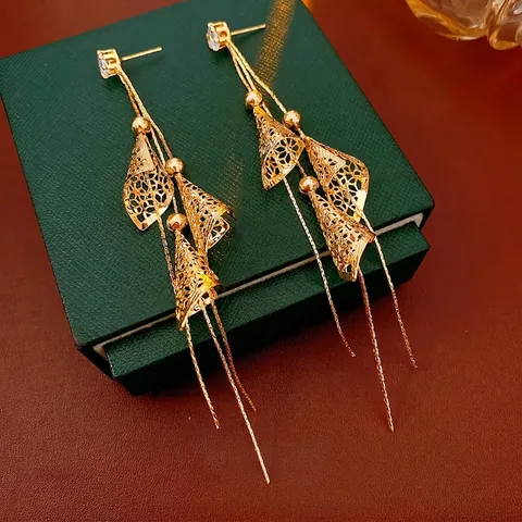 Pendientes Largos De Borla Con Circonita De Corazón Y Colgantes De Cono Hueco Para Mujer 925 Sterling Silver Earring Post