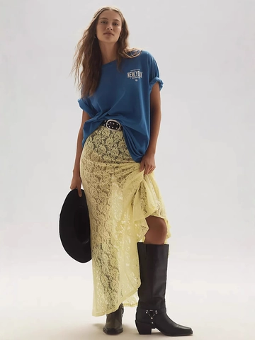 Women Lace Maxi Skirt Sexy See Through Hollow Out Jacquard Mermaid Irregular Hem Long Skirts Elegant Streetwear