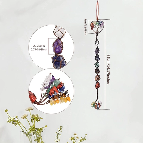 Tree Of Life Hanging Ornament Multicolor Chakra Natural Crystal Stones Hand Woven Healing Energy Car Decor Home Wall Art