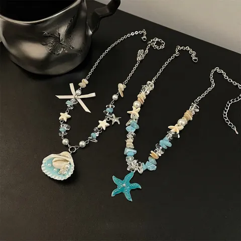 Collar Con Colgante De Estrella De Mar Concha Cerámica Aleación Cuentas Coloridas Verano Playa Joyería Bohemia Para Mujer