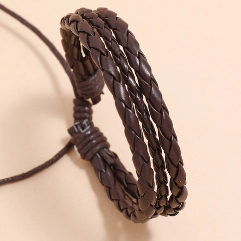 Geflochtenes PU Leder Armband Verstellbare Wachskordel Retro Punk Stil Mehrlagiger Schmuck Für Damen Herren