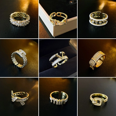 Fashion Adjustable Open Rings Gold Plated Brass With Cubic Zirconia And Faux Artificial Pearl Geometric Shell Inlay Jewelry For Women