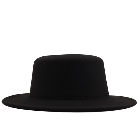 Vintage Wool Felt Fedora Hat Wide Brim Flat Top Jazz Cap For Men Women Classic Solid Color Autumn Winter Accessory