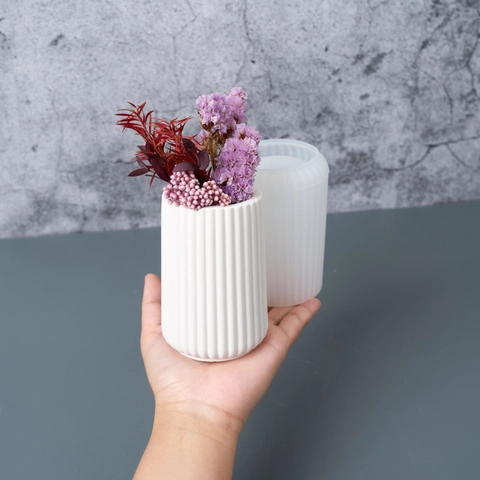 Silikonform Vase Zylindrisch DIY Harzguss Gestreift Glatt Stifthalter Gips Zement Handgefertigter Behälter Minimalistisches Dekor