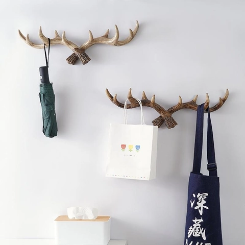 Antler Wall Hooks Retro Resin Decorative Hangers For Entryway Living Room Key Hat Coat Towel Rack American Style