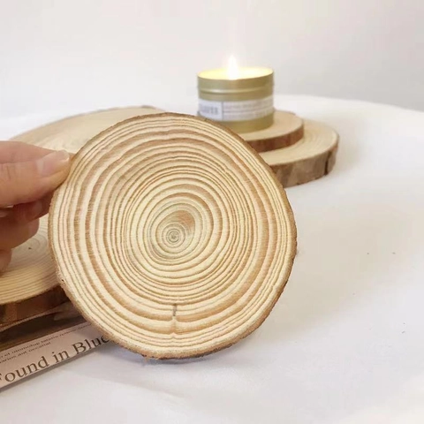 Natural Wood Slices Round Fir Tree Bark Discs Annual Rings For Coasters Candle Mats Rustic Home Decor Photography Props