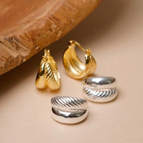 925 Sterling Silber Creolen Gemischte Textur Glatt Und Gedreht Geometrisch Minimalistisch Mode Für Damen