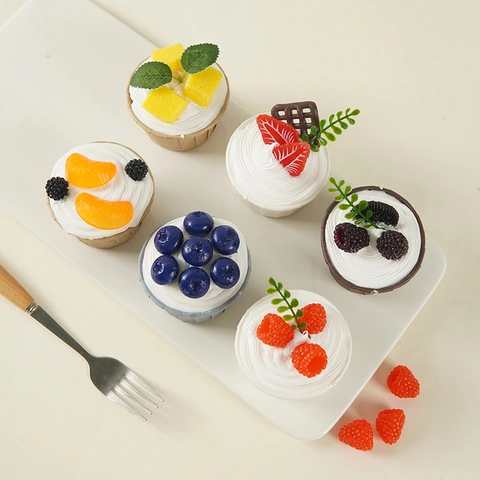 Artificial Cupcake Models Realistic Simulation Dessert PU Fruit Cream Decoration For Home Kitchen Bakery Photography Props