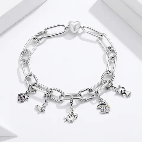 925 Sterling Silver Cute Animal Heart Butterfly Sloth Cat Charm Bead For DIY Bracelet Jewelry Making Accessory