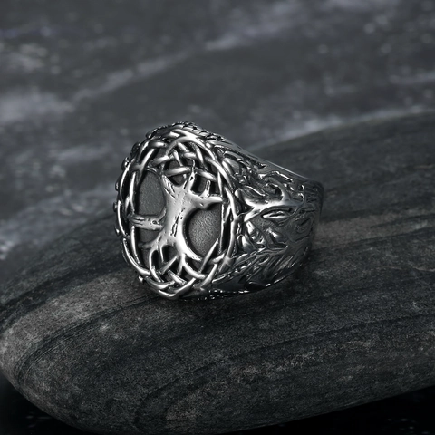 Tree Of Life Ring Stainless Steel Nordic Viking Yggdrasil Celtic Knot Retro Hip Hop Punk Jewelry For Men Women Unisex