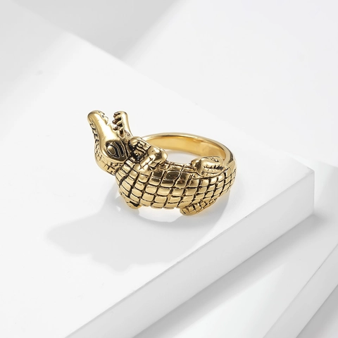 Anillo de Cocodrilo de Acero Inoxidable Retro para Hombre Anillo de Banda con Textura de Escamas Punk Vintage Oro Plata Joyas