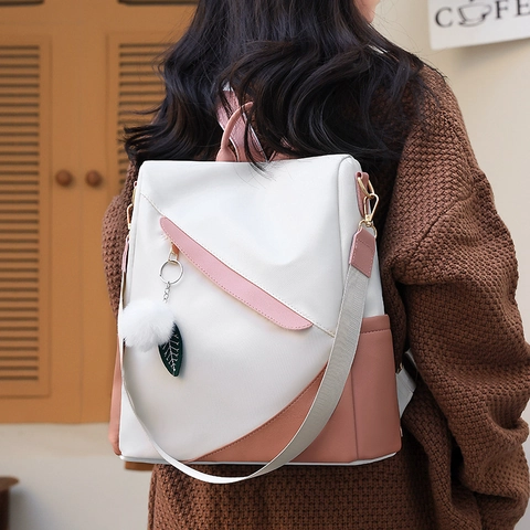 Sac À Dos De Mode Pour Femmes Tissu Oxford Antivol Imperméable Grande Capacité Sac De Jour Décontracté Avec Pompon