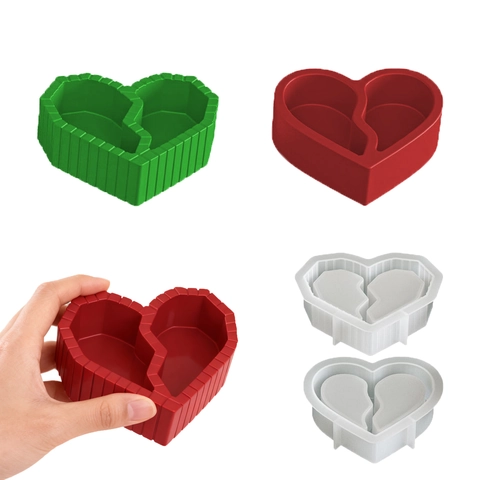 Heart Shape Silicone Mold Dual Compartment Candle Holder Resin Epoxy DIY Storage Box Striped Texture Modern Craft