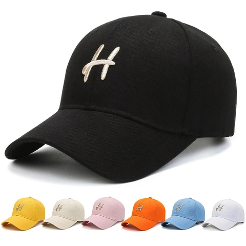 Casquette De Baseball En Coton Chapeau À Visière Lettre H Brodée Protection Solaire Décontracté Réglable Unisexe