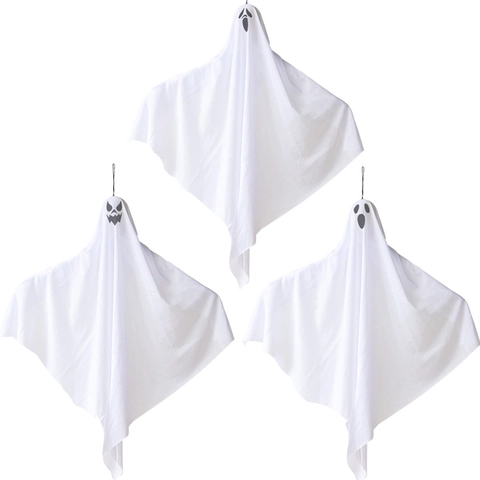Halloween Hanging Ghost Decorations White Fabric Scary Flying Ghosts For Outdoor Yard Party Home Haunted House Decor