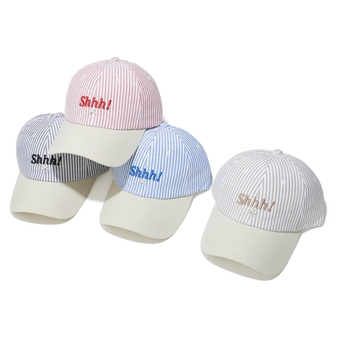 Cappello Da Baseball A Righe Cotone Ricamo Lettere Shhh Protezione Solare Tesa Curva Cappello Sportivo Regolabile