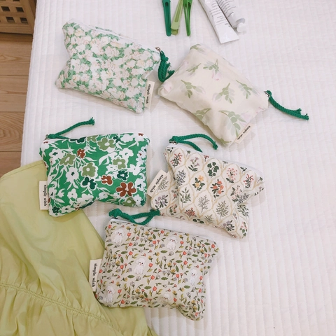 Mini Floral Cotton Canvas Coin Purse Zipper Pouch For Earphone Card Lipstick Storage Portable Small Wallet Cute