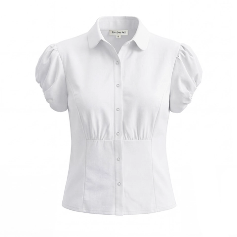 Blusa Bianca Da Donna Maniche A Sbuffo Vita Sciancrata Colletto A Rever Vintage Raffinata Camicia Top