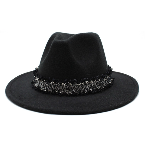 Fedora Hat Cotton Polyester Felt Wide Brim Jazz Cap With Tweed Tassel Band Vintage Style For Men Women Solid Color Retro