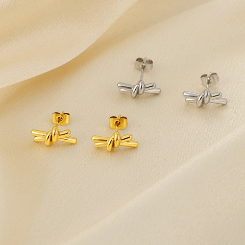 Pendientes De Botón Con Nudo Acero De Titanio Minimalista Pequeño Diseño Retorcido Para Mujeres Elegante Estilo Francés Chic