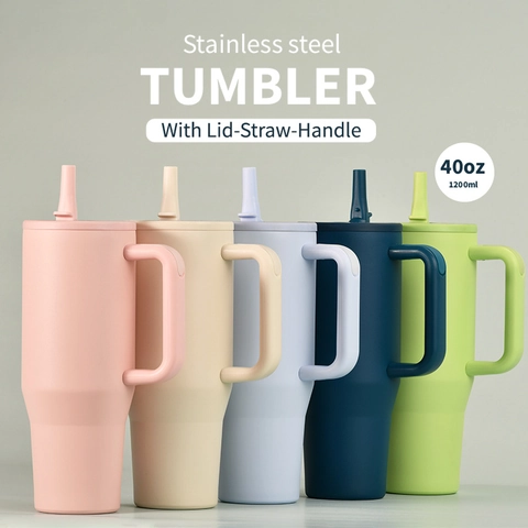 Stainless Steel Insulated Tumbler With Handle And Straw Double Wall Vacuum Travel Mug Leakproof Car Cup Portable Drinkware