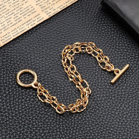 Double Layer Chain Bracelet 316L Stainless Steel Hip Hop Punk Toggle Clasp Minimalist Jewelry For Men And Women