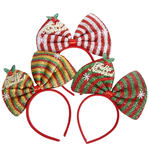 Weihnachts Haarreif Große Pailletten Schleife Glitzer Karo Stoff Feliz Navidad Brief Party Haarschmuck Stechpalme Beere