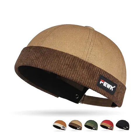 Retro Docker Hat Brimless Cap Cotton Canvas And Corduroy Patchwork Adjustable Metal Buckle Vintage Hip Hop Style Unisex