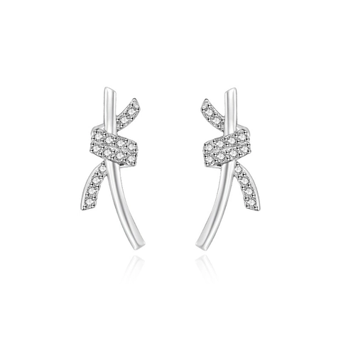 Orecchini A Lobo Con Nodo Argento Puro S999 Con Zircone Chiaro Fiocco Minimalista Gioielli Geometrici Lucidi Per Donne