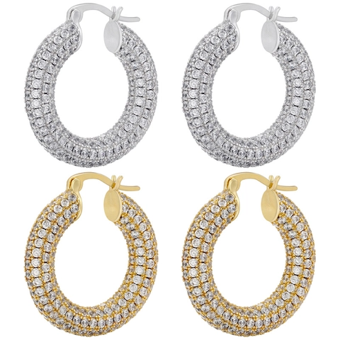 Chunky Hoop Earrings 18K Gold Plated Copper With Pave Cubic Zirconia INS Style Elegant Jewelry For Women