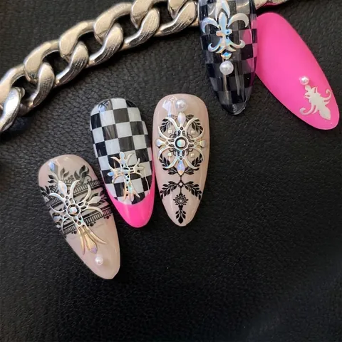 Adesivi Metallici 3D Per Unghie Design Croce Gotica Stella Argento Laser Oro Manicure Retrò Fai Da Te Decorazione