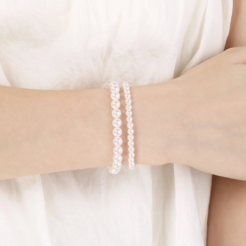 Elegante Pulsera De Cuentas De Perlas Artificiales De Vidrio Blanco Acero Inoxidable Cadena De Eslabones Ajustable Joyería Vintage Para Mujer