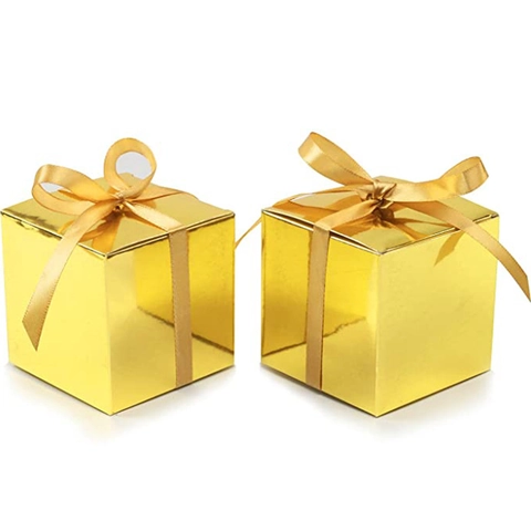 Vierkante Geschenkdozen Metallisch Spiegeloppervlak Met Satijnn Lintlush Voor Bruiloftsfeest Gunsten Snoep Chocolade Verpakking