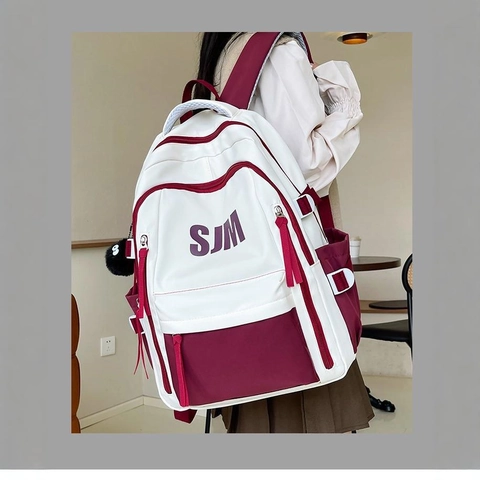 Mode Rugzak Nylon Contrastkleur Grote Capaciteit Retro Stijl Schooltas Voor Studenten