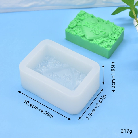 Heart Rose Silicone Mold For Handmade Soap Candle Making DIY Craft Rectangular Embossed Floral Valentine's Day Theme