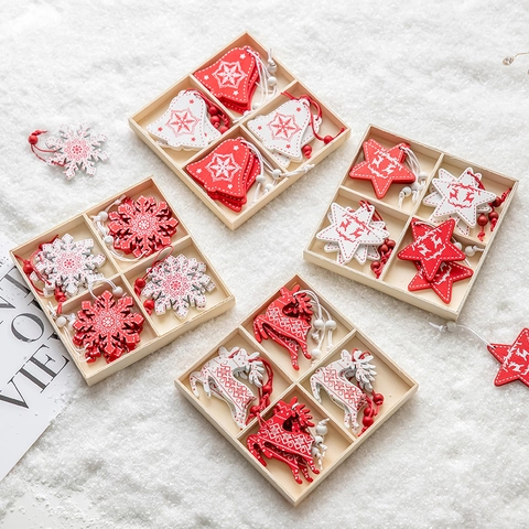 Wooden Christmas Tree Ornaments Hanging Hollow Snowflake Star Decoration Holiday Party Festive Rustic Wood Crafts