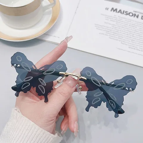 Butterfly Rimless Sunglasses Metal Frame Resin Gradient Lenses Fashion Party Eyewear Novelty Design