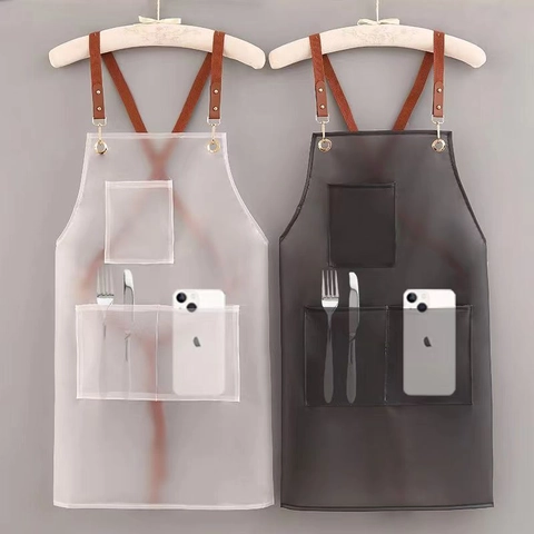 Grembiule In TPU Impermeabile Resistente All'olio Traslucido Tasche Multiple Cinghie Pelle Schiena Incrociata Cucina Lavoro