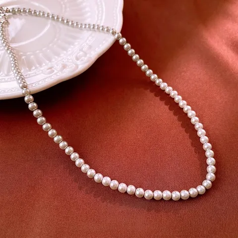 Elegante Collar De Perlas Artificiales Con Cierre De Aleación Estilo Vintage Francés Cadena De Clavícula Ajustable Para Mujer