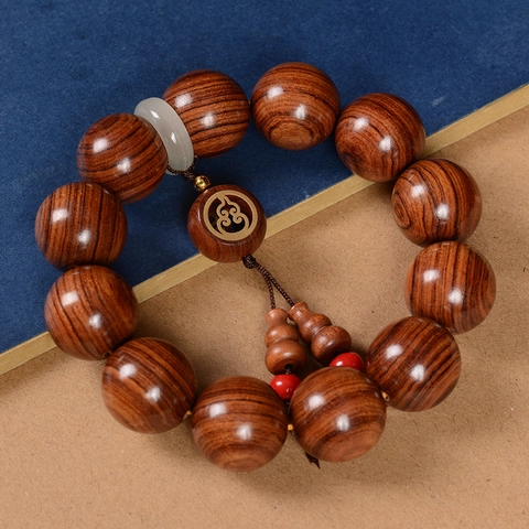 Natural Huanghuali Wood Buddhist Beads Bracelet Ethnic Style Zen Meditation Hand String With Gourd Pendant For Men