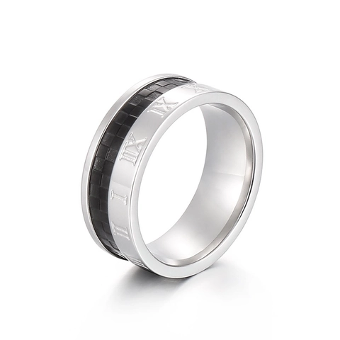 Ring Edelstahl Breit Band Römische Zahlen Kohlefaser Inlay Industrieller Punk Stil Schmuck Für Herren Damen