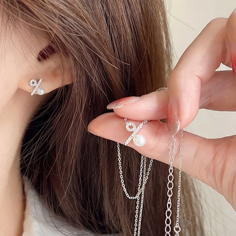 Collana con Ciondolo a Simbolo di Percentuale in Argento Sterling 925 Per Donna Perla d'Acqua Dolce Strass Intarsiato