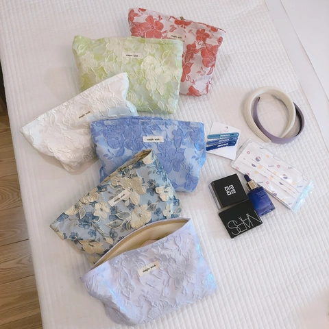 Beauty Case In Jacquard Floreale Organizzatore Per Trucco Pochette Con Cerniera Ricamo Vintage Per Donne