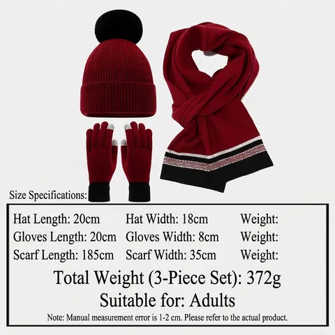Winter Strickmütze Schal Und Handschuhe Set Aus Acryl Mit Bommel Touchscreen Thermisch Outdoor Für Damen
