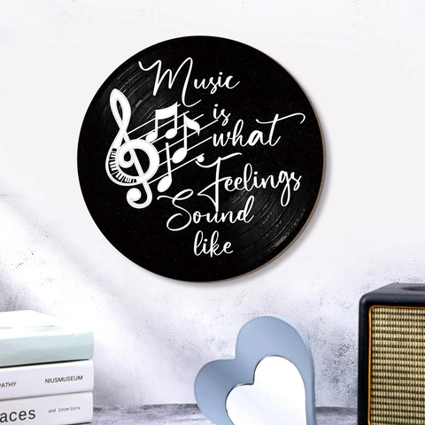 Decorazione Da Parete Circolare Stile Disco In Vinile Legno Nota Musicale Citazione Insegna Arte Appesa Per Sals