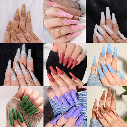 Unghie Finte Press On Lunghe Bara Glitter Scintillanti Unghie Artificiali Per Donne Manicure